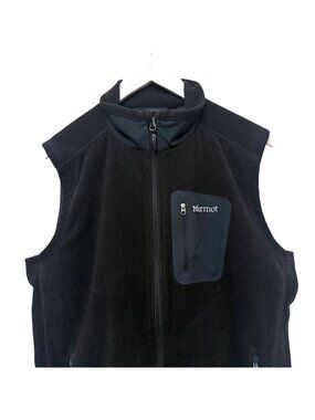 Marmot Polartec Fleece Vest Large Black Full Zip Jacket Layering Outdoors